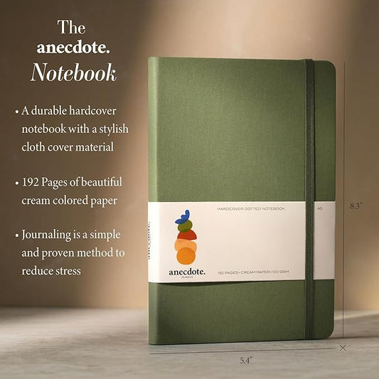 Hardcover Dotted Journal with Thick 100 gsm Paper A5 size (8.3 inches x 5.4 inches) - Daily Writing Notebook for Travel, School and Office Use - Diary Journal for Women and Men - Olive Green