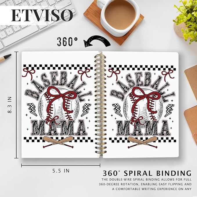 Baseball Mama Notebook, Baseball Mom Gifts Notebooks for Note Taking, Gifts for Baseballs Lovers Journal, Retro Checkered Coquette Bow Baseballs Journals for Writing, 5.5x8.3 Inch
