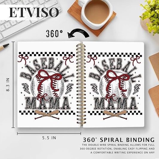 Baseball Mama Notebook, Baseball Mom Gifts Notebooks for Note Taking, Gifts for Baseballs Lovers Journal, Retro Checkered Coquette Bow Baseballs Journals for Writing, 5.5x8.3 Inch