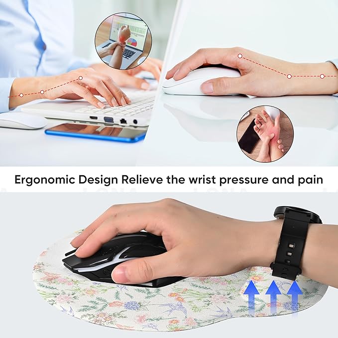 RICHEN Ergonomic Mouse Pad with Wrist Support,Non-Slip Rubber Base for Computer Laptop & Mac,Lightweight Rest for Home,Office & Travel (Flowers Swallows)