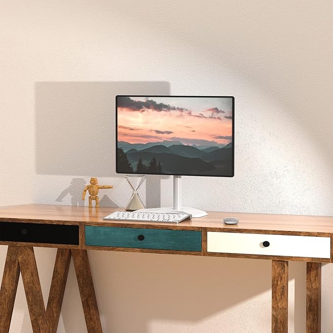 WALI Single Monitor Stand, Free Standing Desk Stand with Mounting Holes 75 to 100, Fully Adjustable Mount Fits One Screen up to 32 inch (MF001-W), White