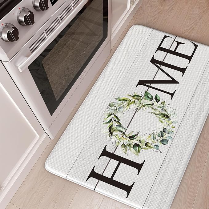 KIMODE Anti Fatigue Kitchen Mat for Floor 20"x32", Farmhouse Kitchen Rug, Cushioned Non Slip Kitchen Mats for Floor, Comfort Farmhouse Kitchen Floor Mat for Sink Laundry Desk White