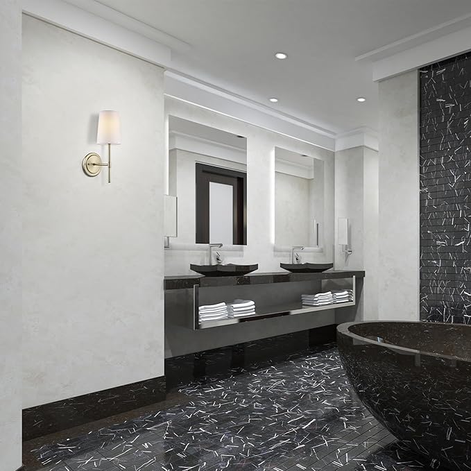 GLOBE Electric 51861 Clarissa 1-Light Wall Sconce, Matte Brass, White Fabric Shade, Bulb Not Included