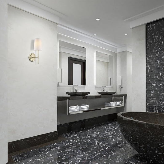 GLOBE Electric 51861 Clarissa 1-Light Wall Sconce, Matte Brass, White Fabric Shade, Bulb Not Included