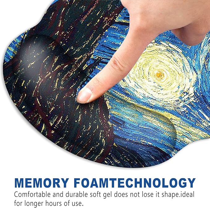 ToLuLu Mouse Pad Wrist Rest Support Gel, Ergonomic Mouse Pads with Non Slip PU Base, Mouse Wrist Rest Pad for Laptop Computer Home Office Working Gaming Pain Relief, Van Gogh Starry Night