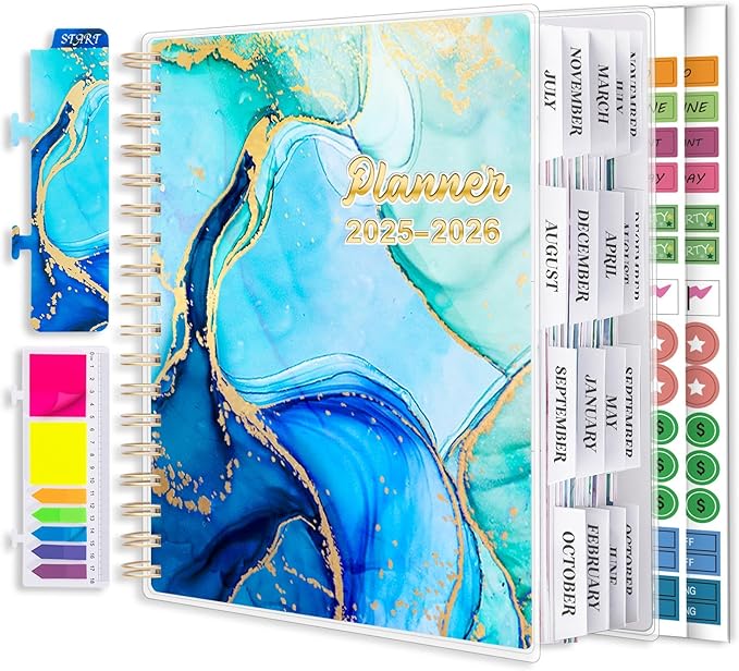 Planner 2025-2026, Large 18 Months Academic Daily Weekly Monthly Planner Yearly Agenda July. 2025–Dec. 2026, 7.9" x 9.8", Page Tabs, Separator Page, Pocket Folder, Bookmark, Stickers, Sticky Note Set