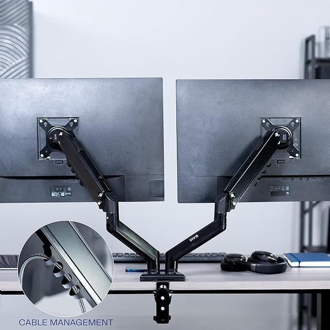 VIVO Aluminum Articulating Dual Monitor Arm for 13 to 30 inch Screens, Desk Mount Tension Spring Monitor Stand for 2 Screens, Black, STAND-V102O