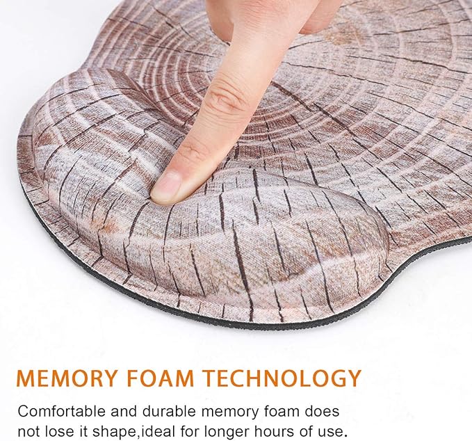ToLuLu Mouse Pad with Wrist Rest Support, Gel Ergonomic Mouse Pads with Non Slip Rubber Base Memory Foam Mousepad, Mouse Wrist Rest Pad for Laptop Computer Home Office Working Pain Relief, Wood Art