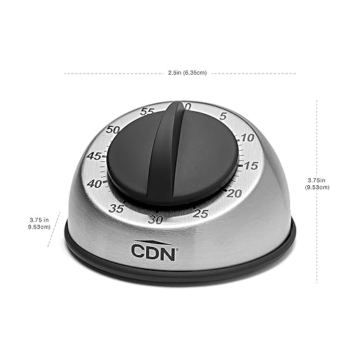 CDN Compact 60-Minute Mechanical Timer | Easy-to-Read 2.5” Dial | Loud 3-Second Alarm | Ideal for Cooking or Baking | Countertop or Wall Mountable | Silver Finish | MT1