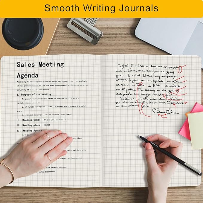 EUSOAR Graph Notebook, 6 Packs Large A4 8.5" x 11" 40 Sheets/ 80 Pages, 100gsm Thick Paper Kraft Journal Notebook, Student Sketchbook Composition Diary Subject Notebooks Planner Journal