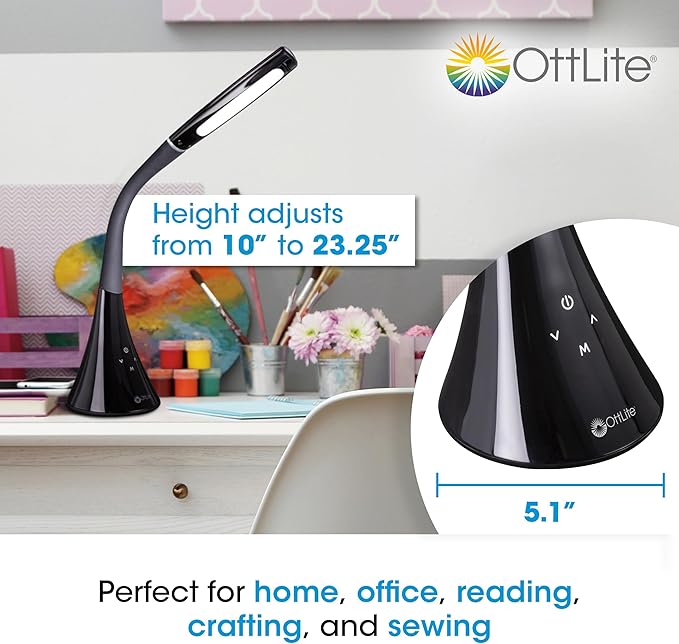 OttLite Swerve LED Desk Lamp with USB Charging, 3 Color Modes, Long-Lasting ClearSun LED, Flexible Neck, Touch Activated, Flexible Neck, Desk Light for Home Office, Reading