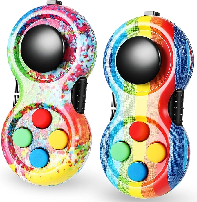 Skylety 2 Pcs Fidget Toys for Adults Fidget Pad Christmas Basket Stuffers Stress Relief Cube Clicker Controller Sensory Educational Toy for ADHD Autism Spinner(Rainbow and Stripe Style)