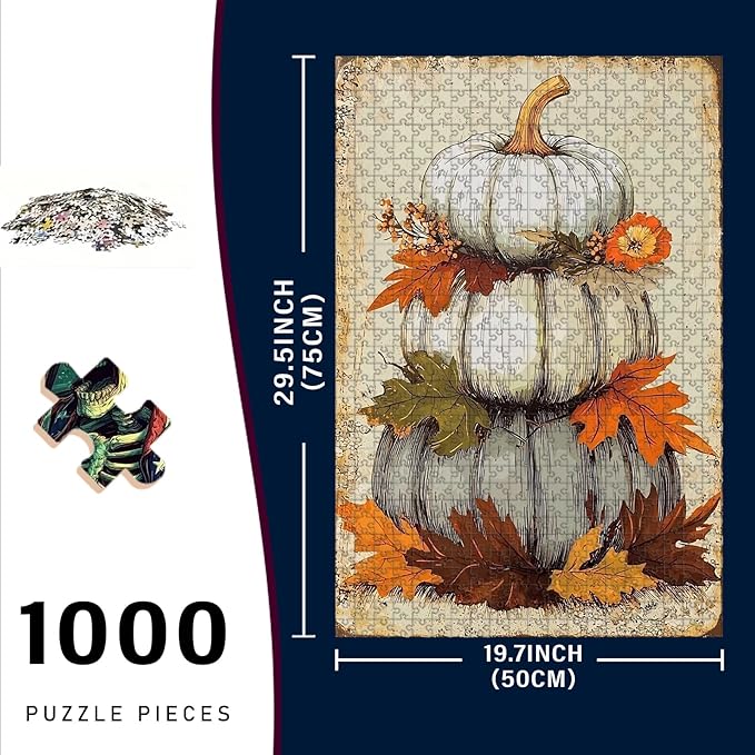 1000 Piece Difficult Wooden Jigsaw Puzzle Happy Thanksgiving Day Adults Kids Parent Child Educational Stress Relief Learning Toy 29.5x19.7 Inch