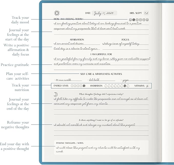 FINDING BALANCE Mental Health Journal – 6-Month Daily Journal with Prompts for Mindfulness, Self-Care & Healing – Anxiety & Depression Relief – Blue Hardcover