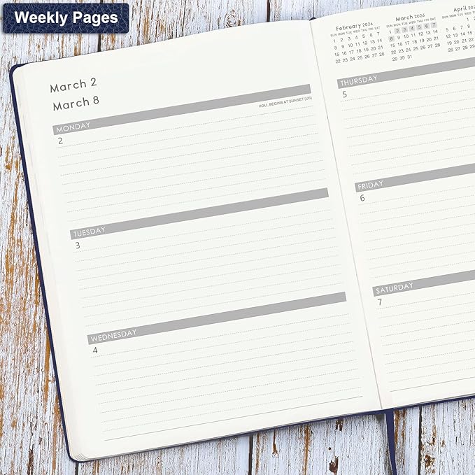 2026 Planner - Jan 2026 - Dec 2026, 2026 Planner Weekly and Monthly, 8.5" x 11", Pen Holder, Calendar Stickers, Pocket, 25 Notes Pages, Faux Leather Cover, A4 Premium Paper - Blue