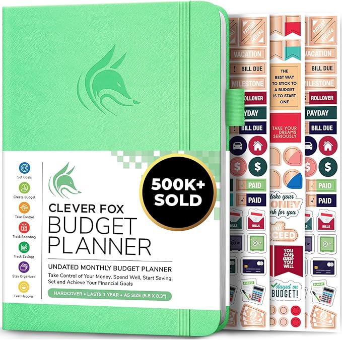 Clever Fox Budget Planner - Expense Tracker Notebook. Monthly Budgeting Organizer, Finance Logbook & Accounts Book, Bill Tracker, A5 (Mint Green)