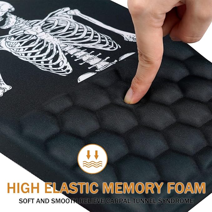 Ergonomic Mouse Pad Wrist Support,Upgrade Mousepad with Massage Design,Non-Slip PU Base Desktop Mouse Pads for Pain Relief, Computer, Office & Home,12 x 8 in（F-Black Human Skeleton）