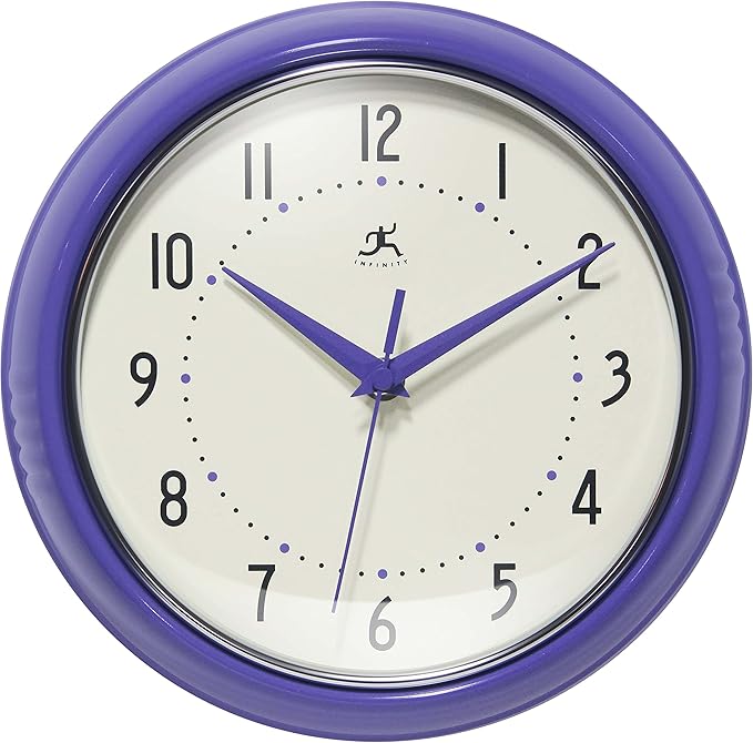 Infinity Instruments LTD. Retro 9 inch Silent Sweep Non-Ticking Mid Century Modern Kitchen Diner Wall Clock Quartz Movement Retro Wall Clock Decorative (Veri Peri)