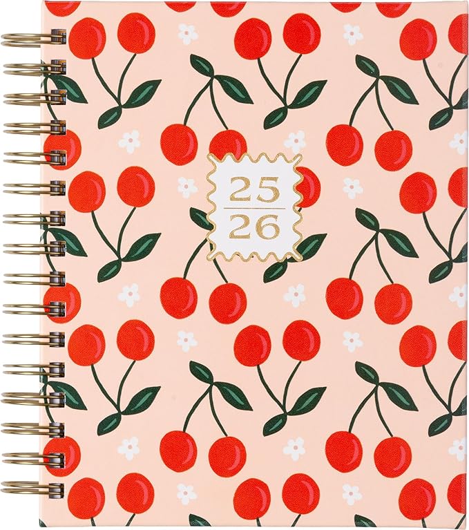 2025-2026 Eccolo Spiral Agenda Planner, Scallop Cherry, Weekly & Monthly Pages, 18 Months, Sticker Sheets, Inspirational Quotes (7.75 x 8.75, July 2025 - Dec 2026)