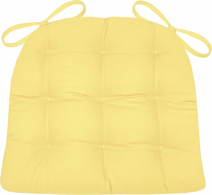 Barnett Home Decor Cotton Duck Yellow Dining Chair Pad with Ties - 19 x 19 Size Large Chair Cushion - Latex Foam Fill - Machine Washable, Reversible, Solid Color, 100% Cotton, Made in USA