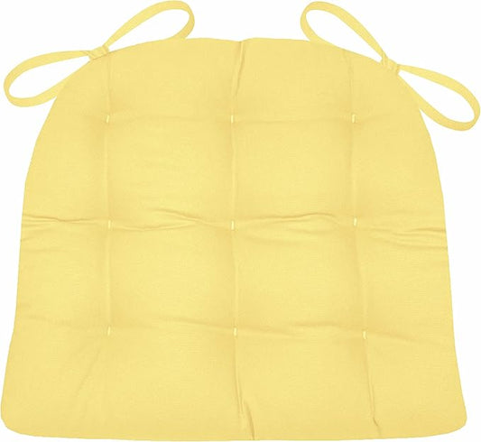 Barnett Home Decor Cotton Duck Yellow Dining Chair Pad with Ties - 19 x 19 Size Large Chair Cushion - Latex Foam Fill - Machine Washable, Reversible, Solid Color, 100% Cotton, Made in USA