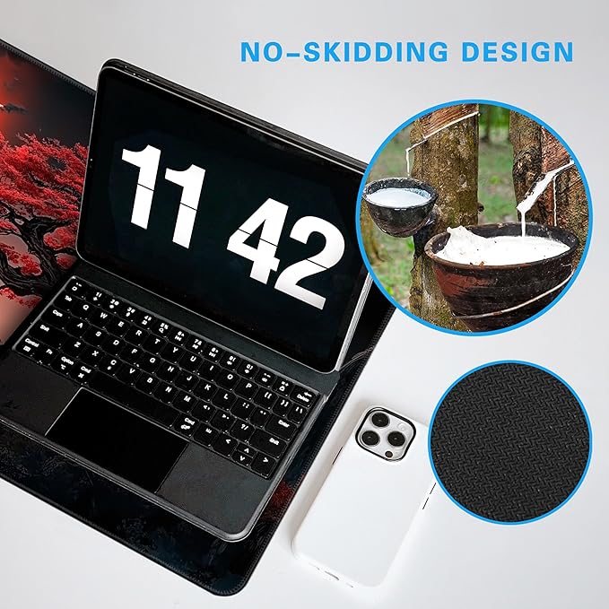 Japanese Desk Mat Red Full Moon Desk Pad Black Riverside Large Mouse Pad Gaming Mousepad Extended Keyboard Pad 31.5 x 11.8 in Laptop Computer Mouse Keyboard Mat for Office Desk Decor