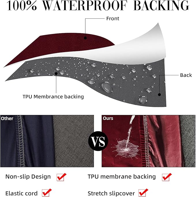 14Pcs Patio Cushion Covers Waterproof, Cushion Covers, Stretch Couch Covers, Patio Couch Slipcovers, Patio Cushion Covers Replacement, Outdoor Chair Cushion Covers (Wine red)