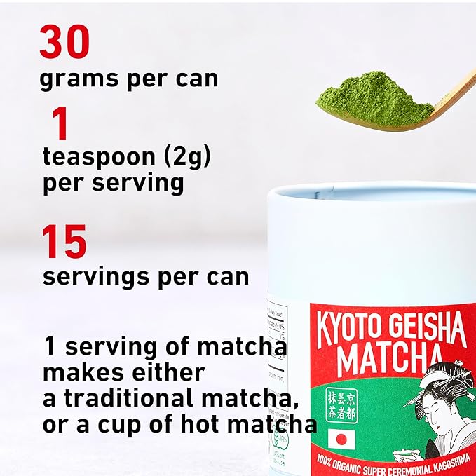 Kyoto Geisha Matcha Organic Super Ceremonial Grade - Authentic Japanese First Harvest Matcha Green Tea Powder from Kagoshima (40g / 1.41oz)
