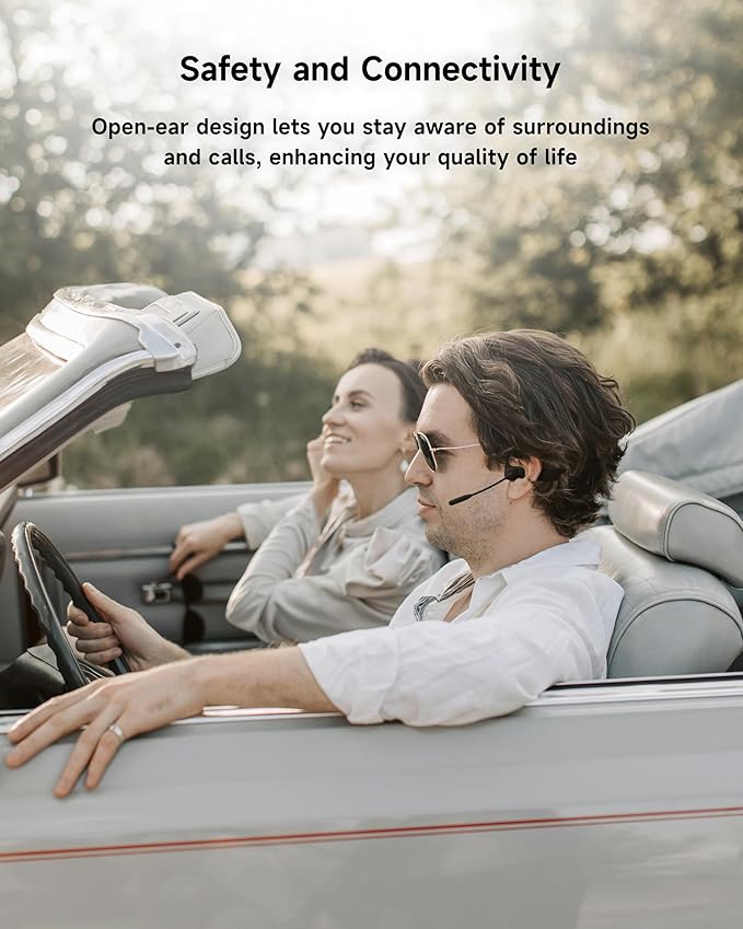 LOBKIN Open Ear Headphones with Mic, Bluetooth Headset with Noise Cancelling Microphone and Multipoint Connect, Wireless Bluetooth 5.3 Headset for Work Call Meeting Driving(Black)