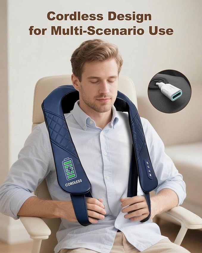 Cordless Neck Massager for Pain Relief Deep Tissue, Shiatsu Neck and Back Massager with Heat, Portable Kneading Shoulder Massager, Gifts for Men Women Dad Mom