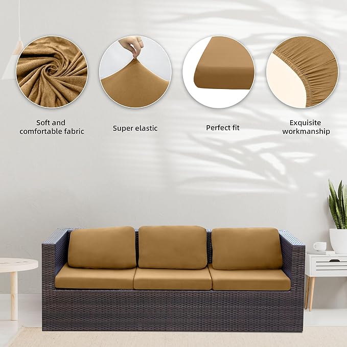 8Pcs Stretch Patio Cushion Covers,Outdoor Couch Covers Replacement,Outdoor Couch & Sofa Slipcovers,for Patio Furniture Cushion Covers,Washable Reusable urniture Protector (Camel, Cover Only)