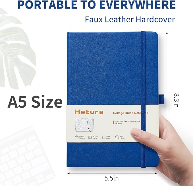 Hardcover Notebooks, A5 Lined Journals Notebook for Writing 160 Pages, 8.2 x 5.5 inch, Classic Ruled Notebooks for College/Work/Travel (Blue, 1 Pack)