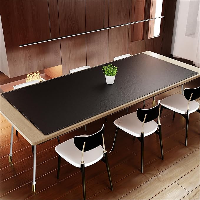 MAIDERN Cork & Leather Desk Mat – 86.6"x40" Large Office Desk Blotter Pad – Waterproof Surface Desk Blotter Pad (Black)