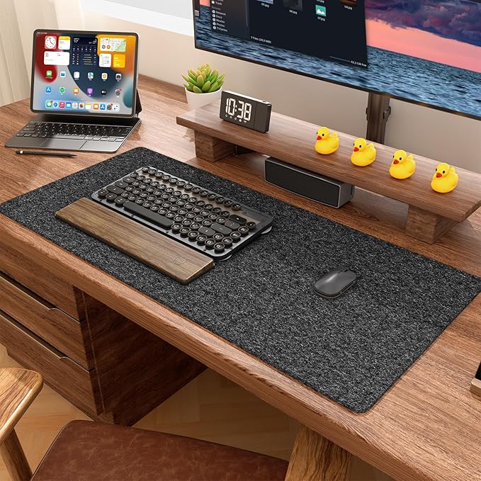 Auhoahsil Felt Desk Mat, Minimalist Large Mouse Pad XL 31.5 x 11.8 in, Desk Matt for Desktop, Keyboard, Laptop, Computer, Office, Work from Home, Gaming, Dark Gray