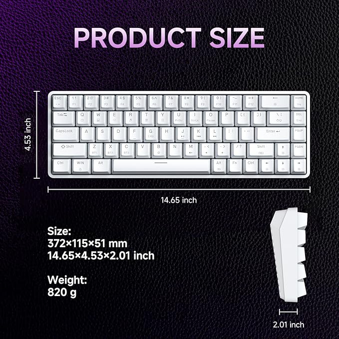 DIERYA DK68 Wireless Mechanical Keyboard, 60% Gaming Keyboard with Red Switch, Triple Mode 2.4GHz/USB-C/BT5.0, RGB Backlit, Anti-Ghosting Keys, 68 Keys Portable Mini Wired Office Keyboard-White