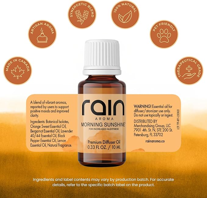 Morning Sunshine Premium Diffuser Oil for Alertness, Refresh & Relax with Aromatherapy Diffuser Oils, Office/Home Fragrance Essentials Crafted from Botanical Essential Oils, 0.33 fl oz