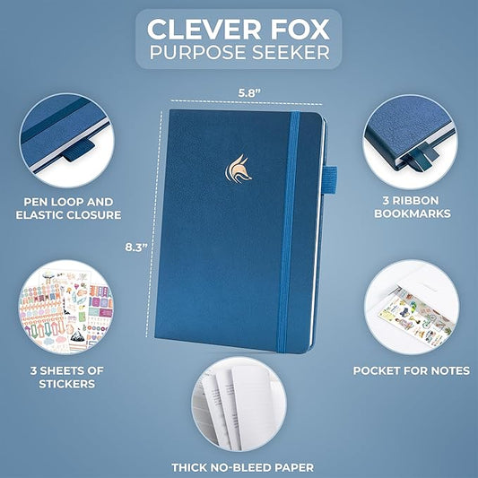 Clever Fox Purpose Seeker Journal – Guided Manifestation & Life Reflection Planner for Daily Self-Exploration, Goal-Setting & Gratitude (Mystic Blue)
