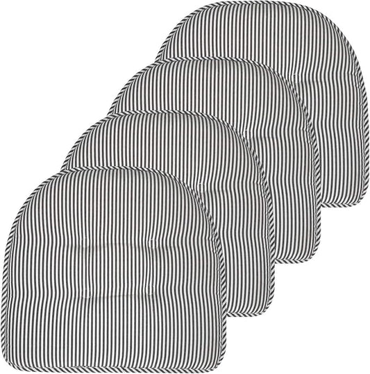 Sweet Home Collection Chair Cushion Memory Foam Pads Tufted Slip Non Skid Rubber Back U-Shaped 17" x 16" Seat Cover, Pinstripe Charcoal 4 Count