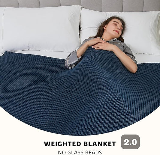 L'AGRATY Knitted Weighted Blanket - 60"x80" 20lbs Cooling Chunky Knit Heavy Blanket for Adults Braided Crochet Throw Thick Cable Yarn Knit Decorative Blanket No Beads Evenly Weighted Machine Washable