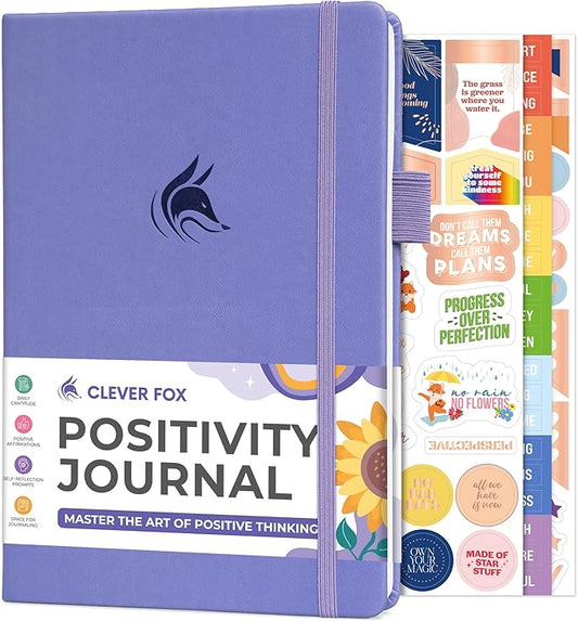 Clever Fox Positivity Daily Gratitude & Affirmation Journal with Prompts Motivational Mental Health Journal for Women & Men with Habit Tracker Lasts 6 Months, A5 Size (Lavender)