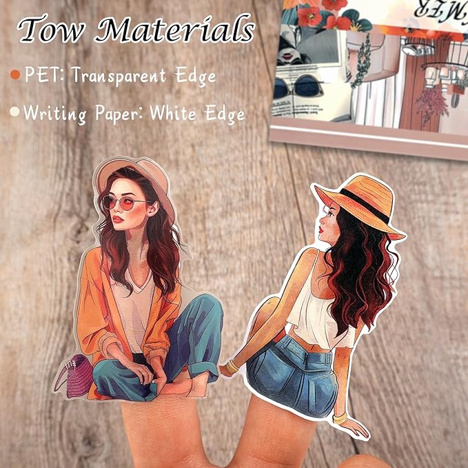 AVECMOI Summer Vacation Stickers for Women, PET & Paper Holiday Sticker Book with 203 Images for Travel Journal, Planner, Scrapbooking, Themed Album, A5