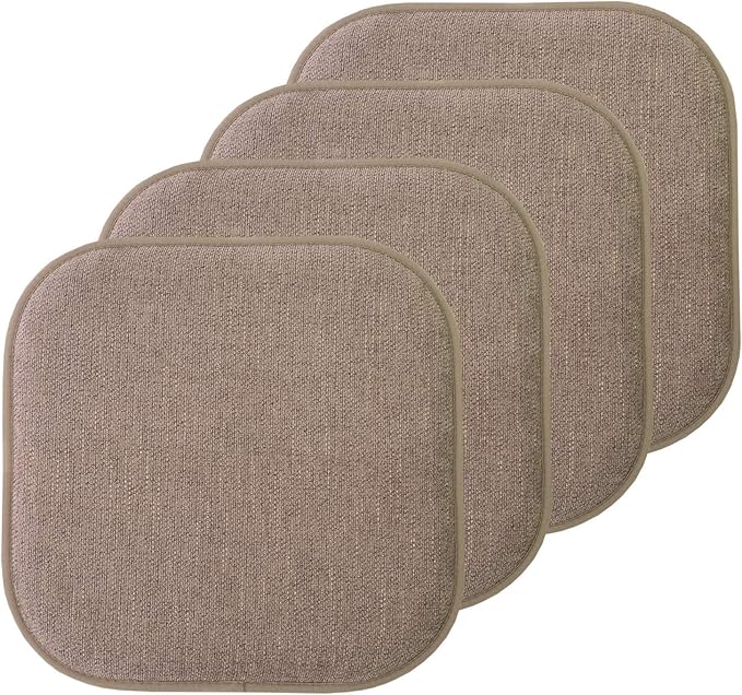 Sweet Home Collection Chair Cushion Memory Foam Pads Honeycomb Pattern Slip Non Skid Rubber Back Rounded Square 16" x 16" Seat Cover, 4 Pack, Alexis Chocolate