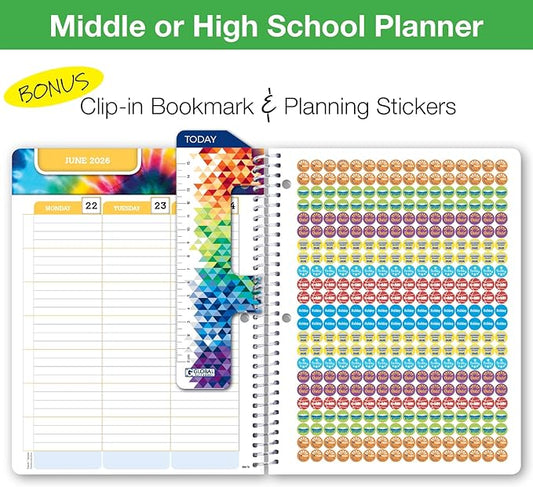 Global Datebooks Dated Middle School or High School Student Planner for Academic Year 2025-2026 Includes Ruler/Bookmark and Planning Stickers (Matrix Style - 7"x9" - Rainbow Silhouette)