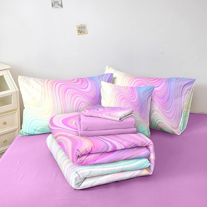 Pink Twin Bedding Sets,7PCS Girls Comforter Sets,Pink Comforter,Girls Bed Sets Twin,Bed in a Bag with Flat Sheet and Fitted Sheet,Pillowcases,Cushions for Kids