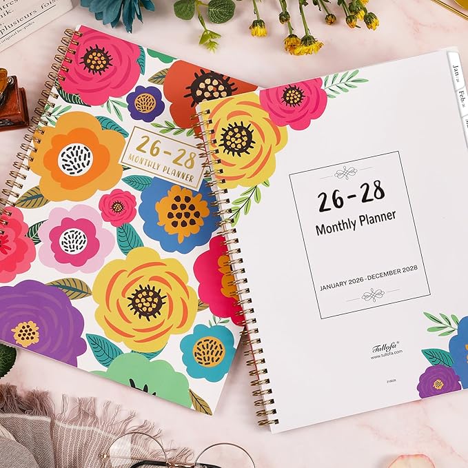 2026-2028 Monthly Planner - 3 Year Planner 2026-2028, Jan.2026 - Dec.2028, 36 Monthly Tabs, Inner Pocket - Floral