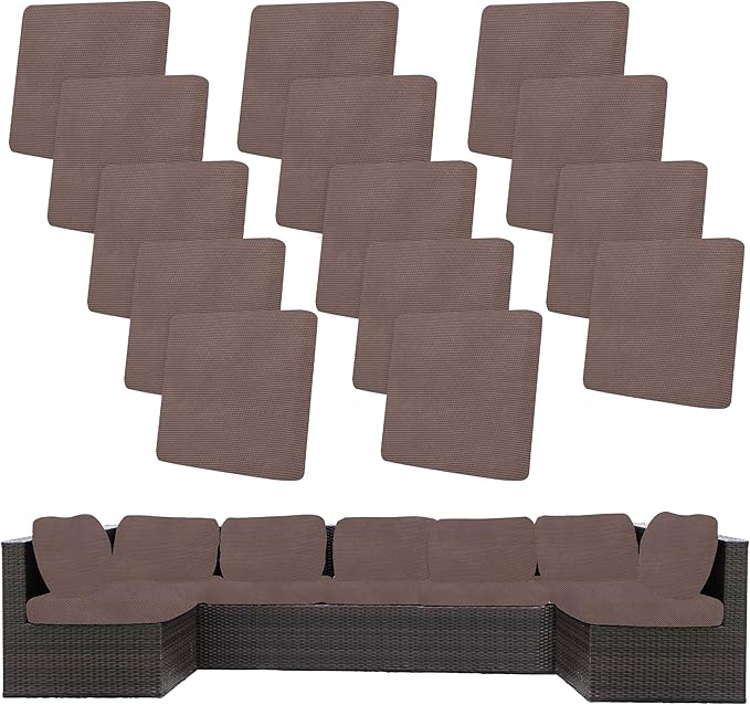 14Pcs Stretch Patio Cushion Covers,Outdoor Couch Covers Replacement,Outdoor Couch & Sofa Slipcovers,for Patio Furniture Cushion Covers,Washable Reusable Furniture Protector (Camel,Cover Only)