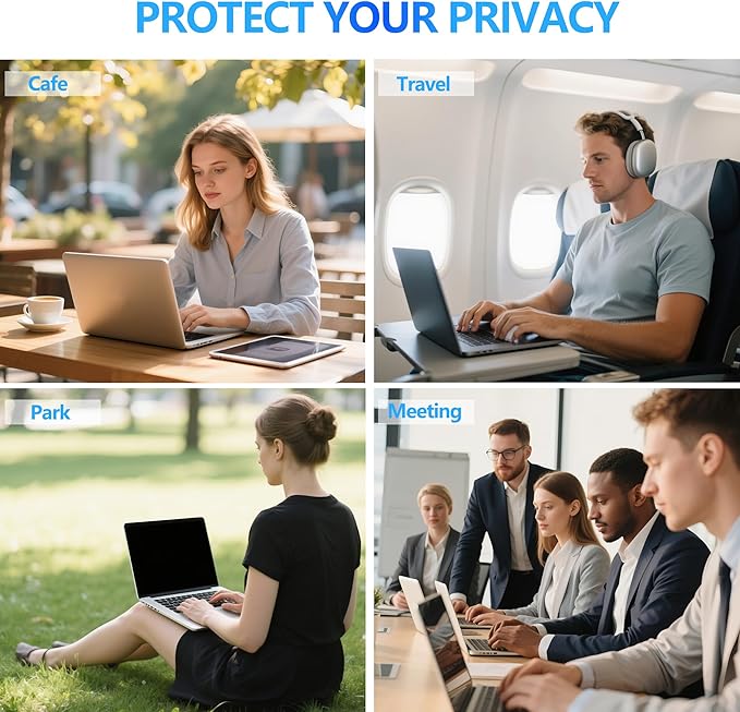 4-Way Laptop Privacy Screen Shield 15.6 Inch, Removable 16:9 Aspect 360° Privacy Filter Screen Protector for 15.6 Inch Laptop Computer, Anti Glare Blue Light Slide Mount Tabs Cover for Generic Laptop