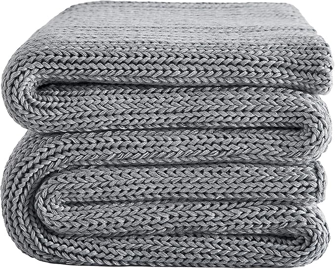 L'AGRATY Knitted Weighted Blanket - 50"x60" 7lbs Cooling Chunky Knit Heavy Blanket for Adults Braided Crochet Throw Thick Cable Yarn Knit Decorative Blanket No Beads Evenly Weighted Machine Washable