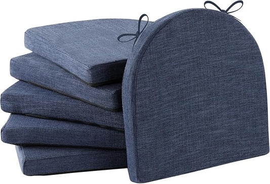 Chair Cushions for Dining Chairs with Ties and Removable Cover, Dining Kitchen Chair Pads with Non-Slip Bottom, High-Resilience Indoor Seat Cushions, 16'' x 16'' x 2'', Set of 6, Navy