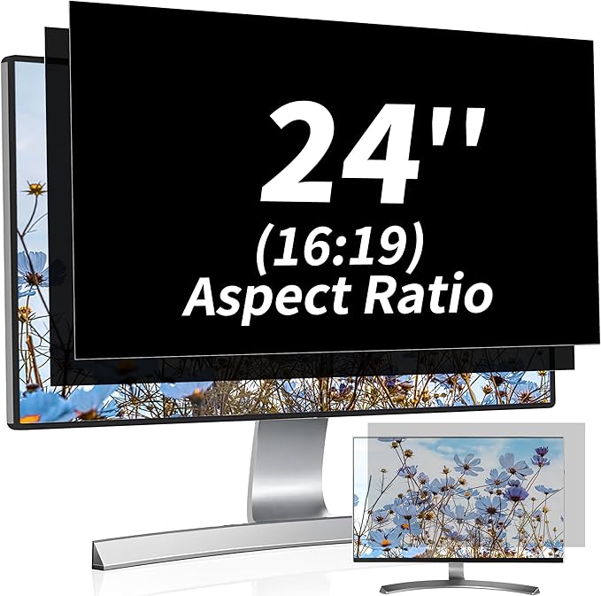 Seorsok 2-Pack 24 Inch Privacy Screen for Computer Monitor 16:9 Aspect Ratio,Anti Peeping Anti Blue Light Computer Monitor Privacy Filter,Removable Eye Protection&Anti-Scratch 24in Protector Film